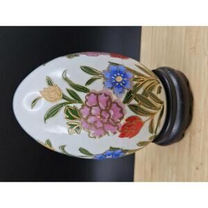Large Vintage Porcelain Floral Display Egg w/ Pedestal Stand - 4.75" Tall